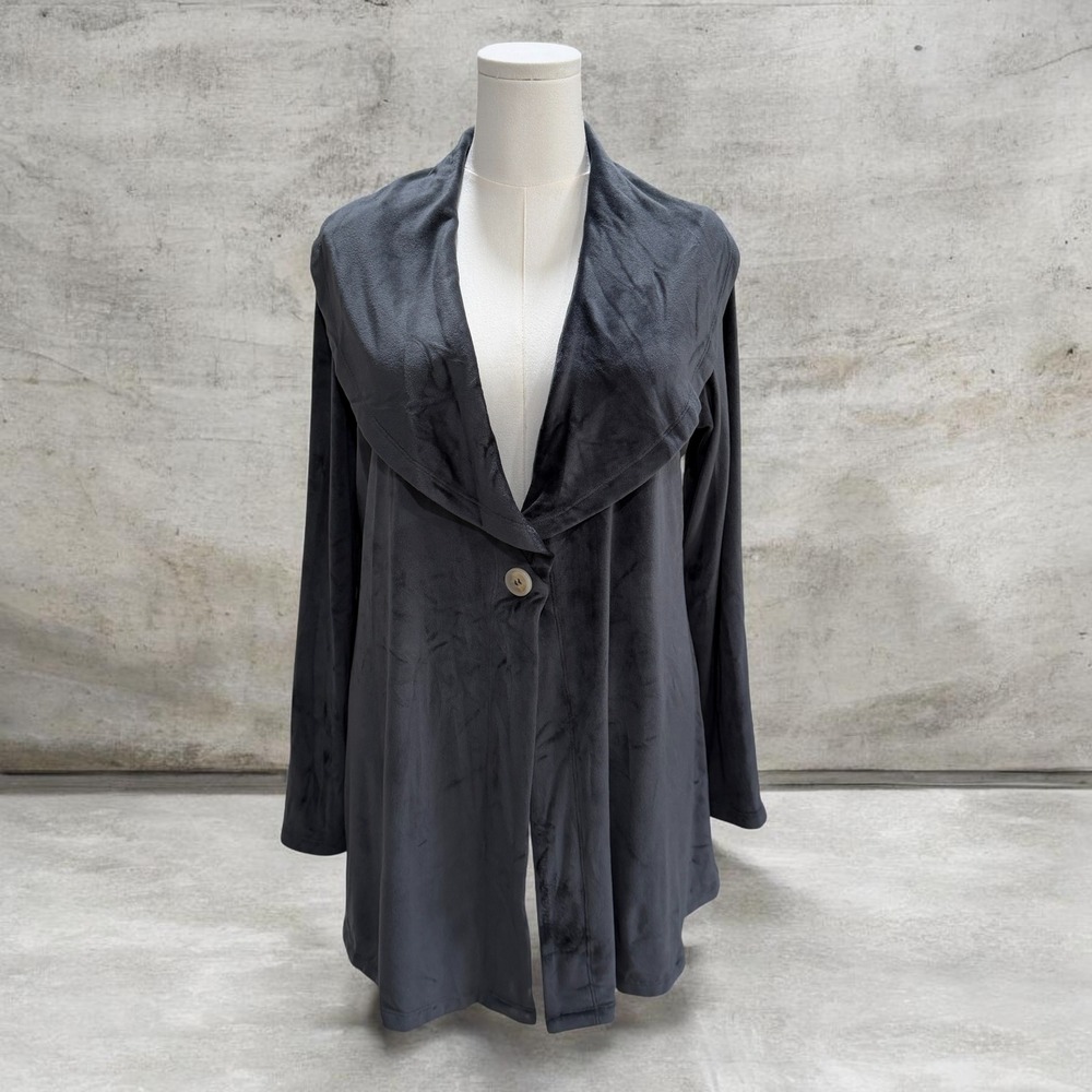 Charcoal Velvet Draped Open Front‎ Jacket Womens NWOT Soft Minimalist Cardigan